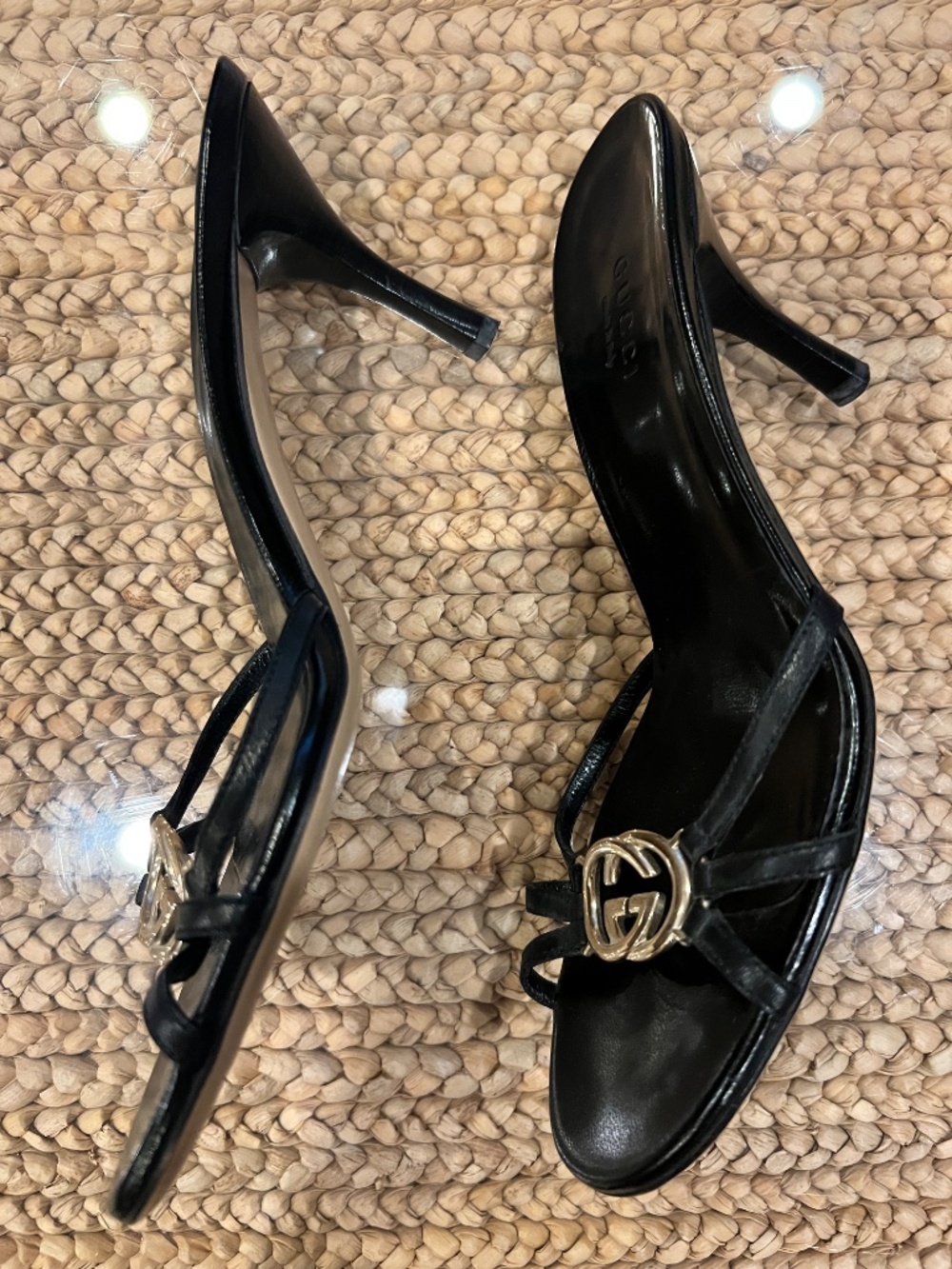 Gucci Gold GG Strap Sandal Heels Sz 6 - Picture 4 of 7